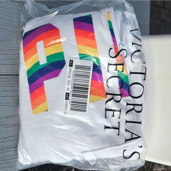 PINK Everyday Lounge Perfect Quarter Zip Classic Pullover OPTIC WHITE PRIDE MED. - Picture 15 of 16